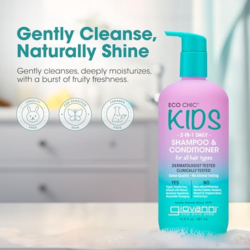 Eco Chic KIDs 2 In 1 Shampoo & Conditioner - Kids Shampoo And Conditioner, Kids 2 In 1 Shampoo And Conditioner, For All Hair Types, Salon Quality, Gentle Formula, Vegan - 16.4 Fl Oz