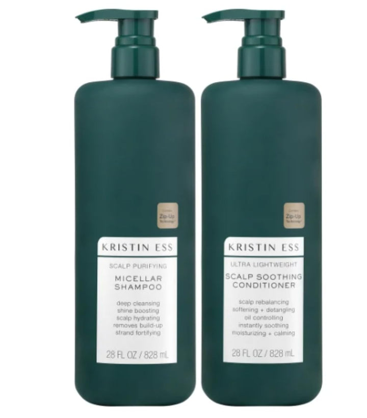 Kristin Ess Scalp Soothing Duo: Purifying Micellar Shampoo (28 fl oz) & Ultra Lightweight Conditioner.