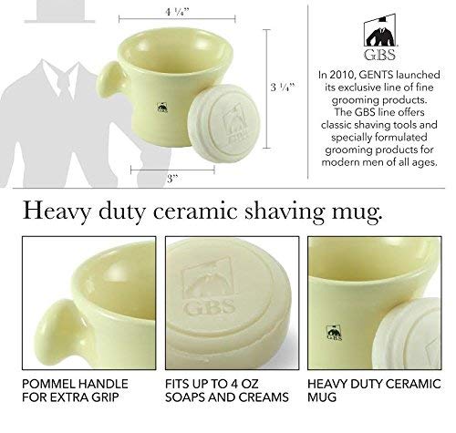 GBS Shaving Mug with Knob Handle and Ocean Driftwood Soap 3 0z (Ivory)