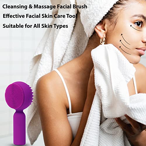 Silicone Facial Cleansing Brush 2 in 1 Silicone Facial Scrubber Manual Exfoliating Facial Brush Face Cleanser Face Exfoliator Ultrafine Bristles for Sensitive Skin Easy to Clean Lather Well (Purple)