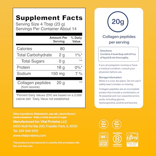 Vital Proteins Collagen Peptides Powder, Helps Support Healthy Hair, Skin, Nails, Bones and Joints - Vanilla 11.5 oz