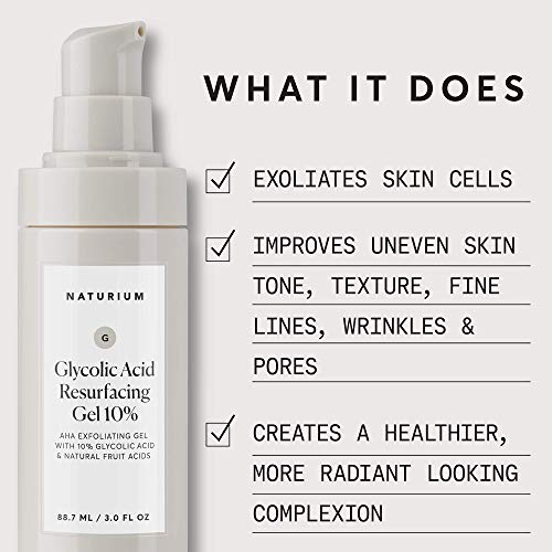 Naturium Glycolic Acid Resurfacing Gel 10%, AHA Exfoliating Gel with Natural Fruit Acids, 3.0 oz