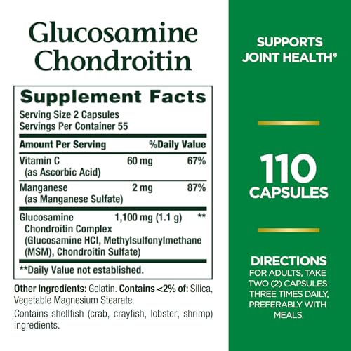 Nature's Bounty Glucosamine Chondroitin Pills and Dietary Supplement, Support Joint Health, 110 Capsules