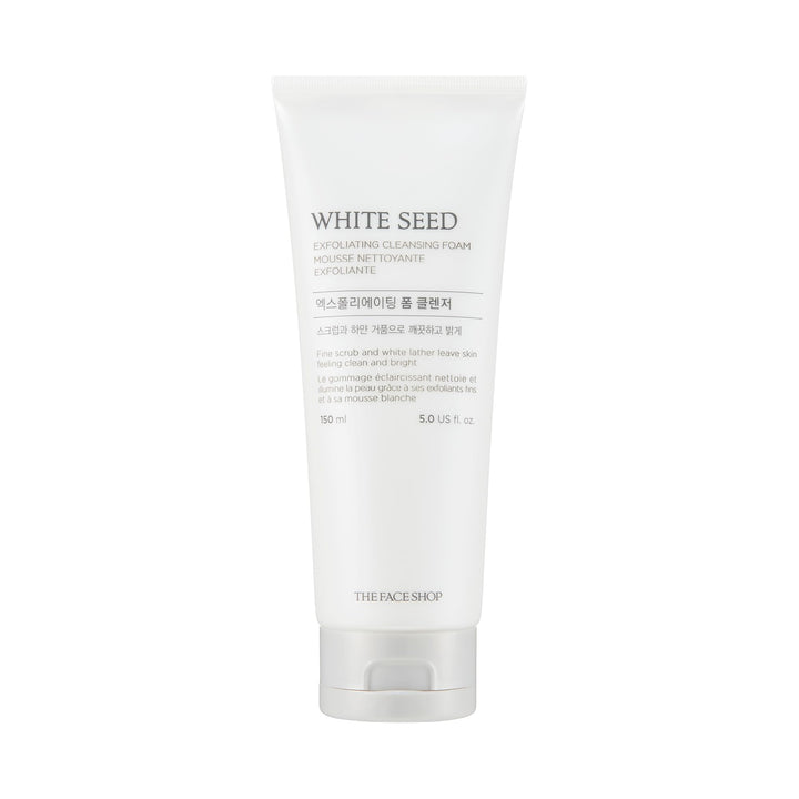 The Face Shop White Seed Exfoliating Cleansing Foam | Face Wash, Deep Clean, Complexion Brightening, Dead Skin Removal | Skin Texture & Clarity Improvement, Dullness Reducing, 5.07 Fl Oz