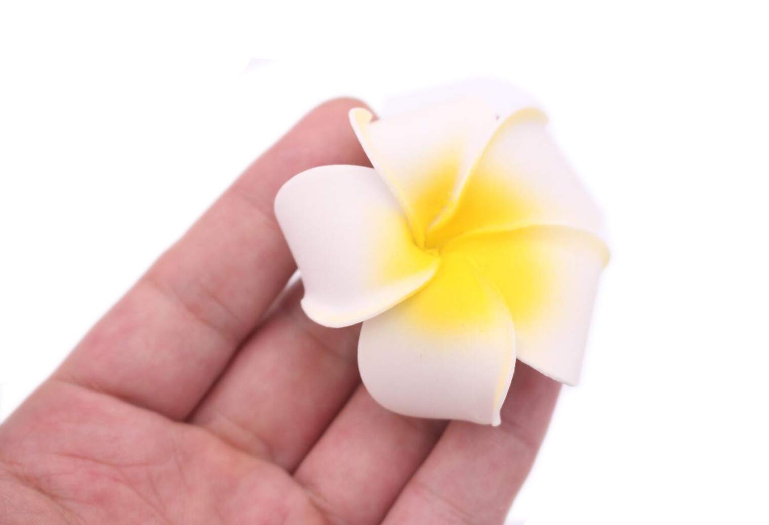 12PCS Women Girls 2.36 Hawaiian Hawaii Bohemia Style Plumeria Foam Flower Hair Clips Decoration Hair Barrette Hairpin For Bridal Wedding Party Beach Holiday (Yellow)