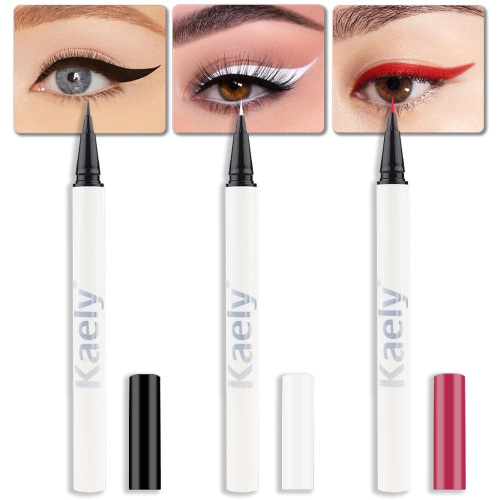 evpct 3Pcs Black White Red Waterproof Colored Eyeliner Liquid Eye Liner Set Long Lasiting Fine Speed Dry Colorful Liquid Eyeliner lapiz delineador de ojos contra el agua blanco para ojos de colores
