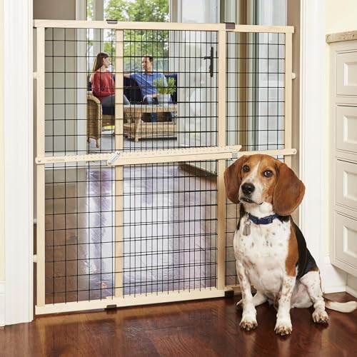 MYPET North States Wire Mesh Dog Gate: 29.5-48 Wide. Pressure Mount. No Tools Needed. Dog Gate 37 Tall, Expandable, Durable Dog Gates for Doorways, Sustainable Hardwood