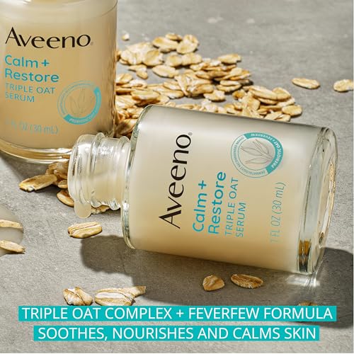 Aveeno Calm + Restore Triple Oat Hydrating Face Serum for Sensitive Skin, Gentle, Lightweight Facial Serum Instantly Smooths Skin, Fast-Absorbing, Hypoallergenic & Fragrance-Free, 1 fl. oz
