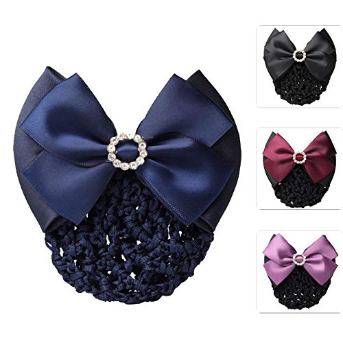 1Pcs Black Rhinestone Satin Bow Barrette Bowknot Snood Net Barrette Hair Clip Bun Cover Hairnet Bowknot Decor French Hair Clip Women ladies Girls Hair Accessories
