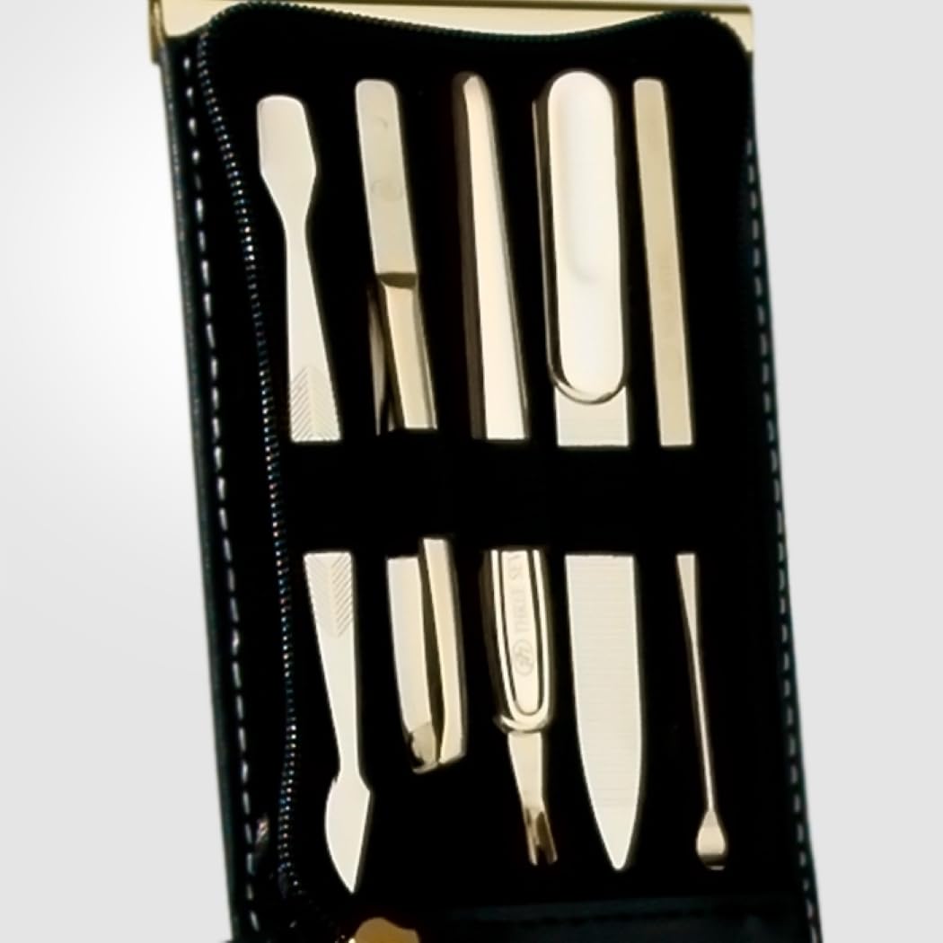 World No. 1. Three Seven (777) Travel Manicure Pedicure Grooming Kit Set - Included (Total 9 PCs: Nail Clipper, Toe Nail Clipper, Cuticle Trimmer, Beauty Scissors, Tweezers, File, Double-sided Push Stick, V-Shaped Push Stick, Ear Pick, Model: TS-970B