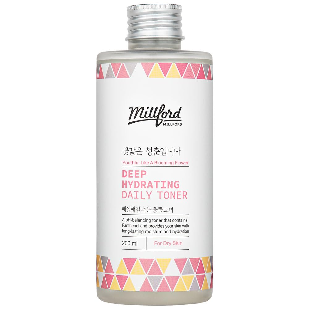 Millford Deep Hydrating Daily Toner 6.76 Oz, 200ml, Moisturizing Toner, Alcohol Free, Fragrance Free, pH Balance, Panthenol, Betaine, Vitamin B5, Korean Skincare