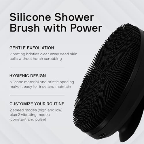 Black Wolf Silicone Body Scrubber & Exfoliator - Vibrating Loofah Shower Scrubber Brush with Handle Extension for Back - Deep Cleaning & Exfoliating Body Scrub - Bath Hygiene Essentials - Men & Women