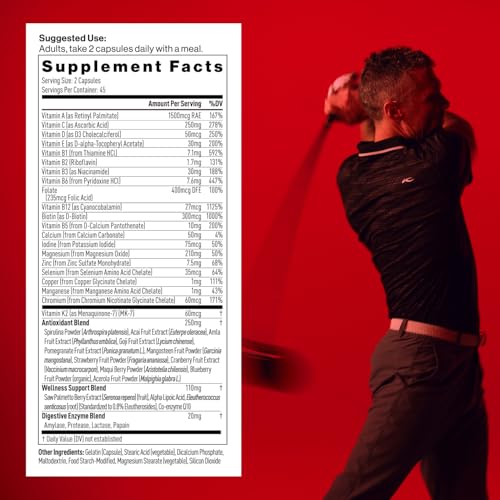 Mdrive Multivitamin for Men, Daily Multivitamin - Immune Health Support from Zinc, Selenium, Manganese & Vitamin D, Enzymes for Digestive Support, CoQ10 for Energy and Vitamin K2, 90 Capsules