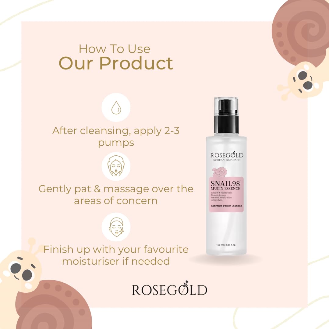 ROSEGOLD KOREAN SKINCARE Snail Mucin Ultimate Power Essence 3.38 fl.oz 100ml, Hydrating Serum with Snail Secretion Filtrate for Glassy and Glowy Skin