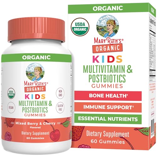 MaryRuth Organics Kids Vitamins | USDA Organic | Multivitamin Gummies + Postbiotics for Ages 4+ | Lactobacillus Rhamnosus | Vegan | Non-GMO | 60 Count