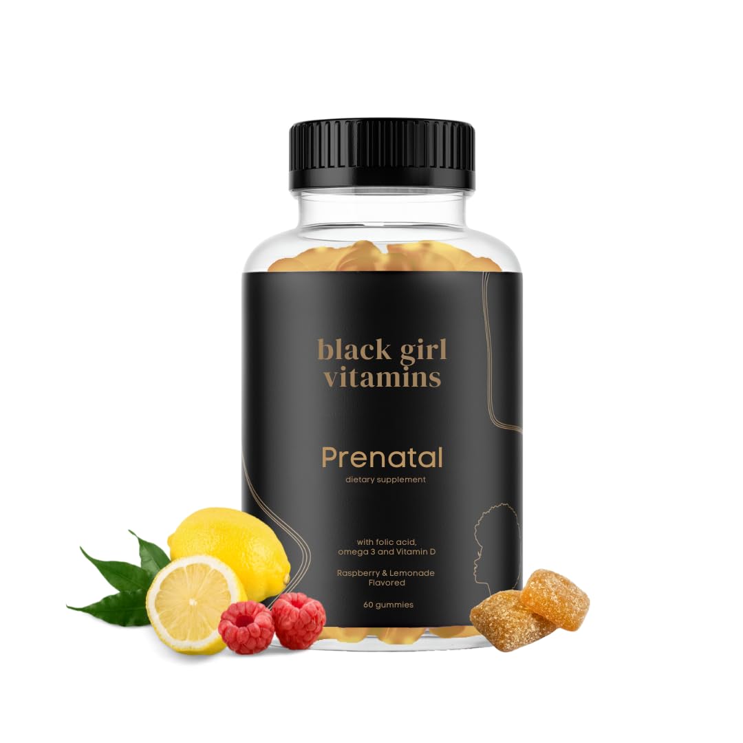 Black Girl Vitamins - Prenatal Gummies for Women, Vitamin with Folate and Choline, for Bone Health Support, Gluten-Free, (Raspberry-Lemonade), 60ct