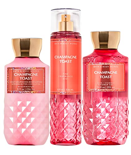Bath & Body Works - Champagne Toast - Daily Trio - Shower Gel, Fine Fragrance Mist & Super Smooth Body Lotion (Packaging Varies)