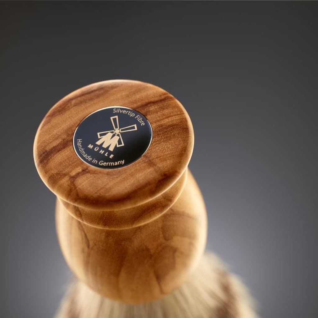 MÜHLE Classic Olive Wood Small Silvertip Fiber Shaving Brush - Synthetic Luxury Shave Brush for Men, Rich Lather