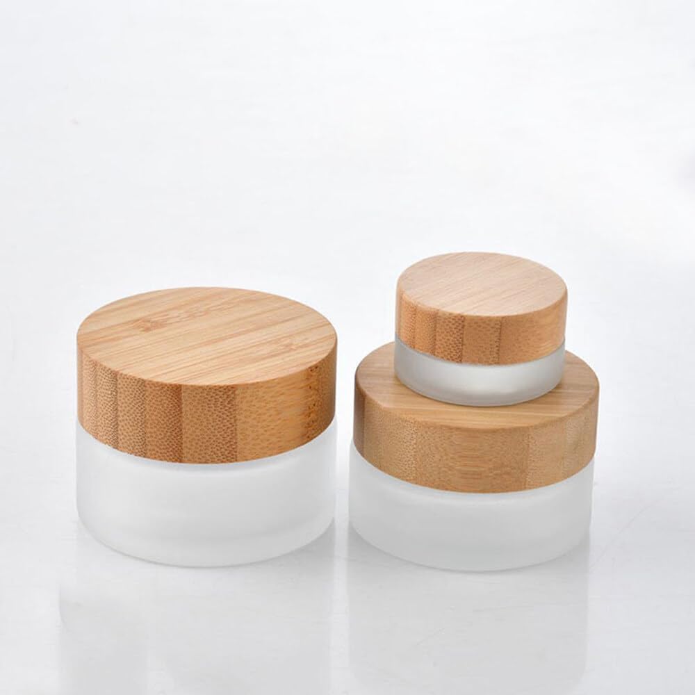 100ml Bamboo Lid Frosted Glass Bottle Cream Jars Empty Refillable Cosmetic Container Face Lotion Cream Box Pot for Makeup Lip Balm Eye Cream
