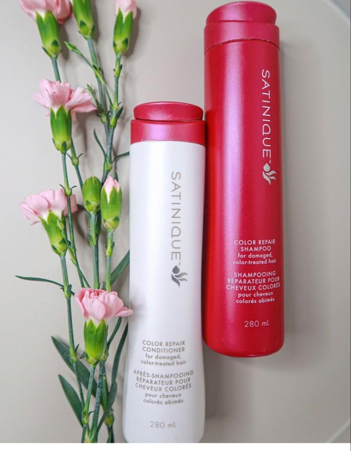 Generic COLOR REPAIR SHAMPOO AND CONDITIONER SET FOR DYED HAIRS, Sulfate-free, hair-strengthening shampoo and conditioner formulas moisturize and repair the cuticle.