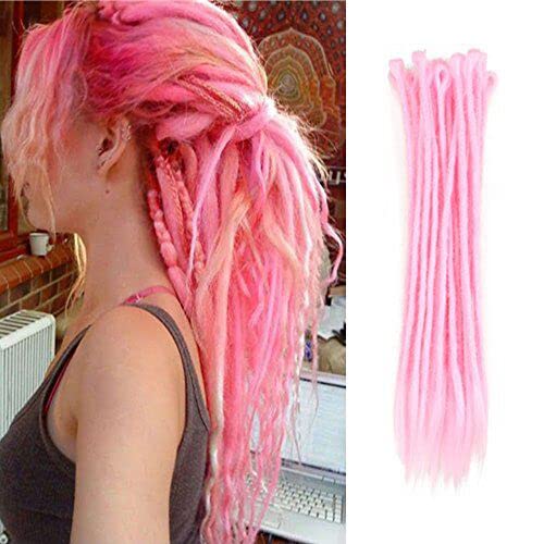 Pink-20'' : AOSOME 20 Inch Pink Color Dreadlocks Extensions Braids 20pcs All Handmade Crochet Synthetic Hair Extension
