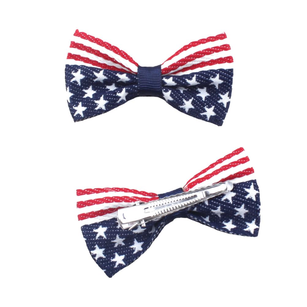 Aysekone 2 Pcs/Pack Baby Girls American Flag Hair Bow Hair Clips Fourth of July Hair Accessories Kids Patriotic Hair Bows Hairgrips
