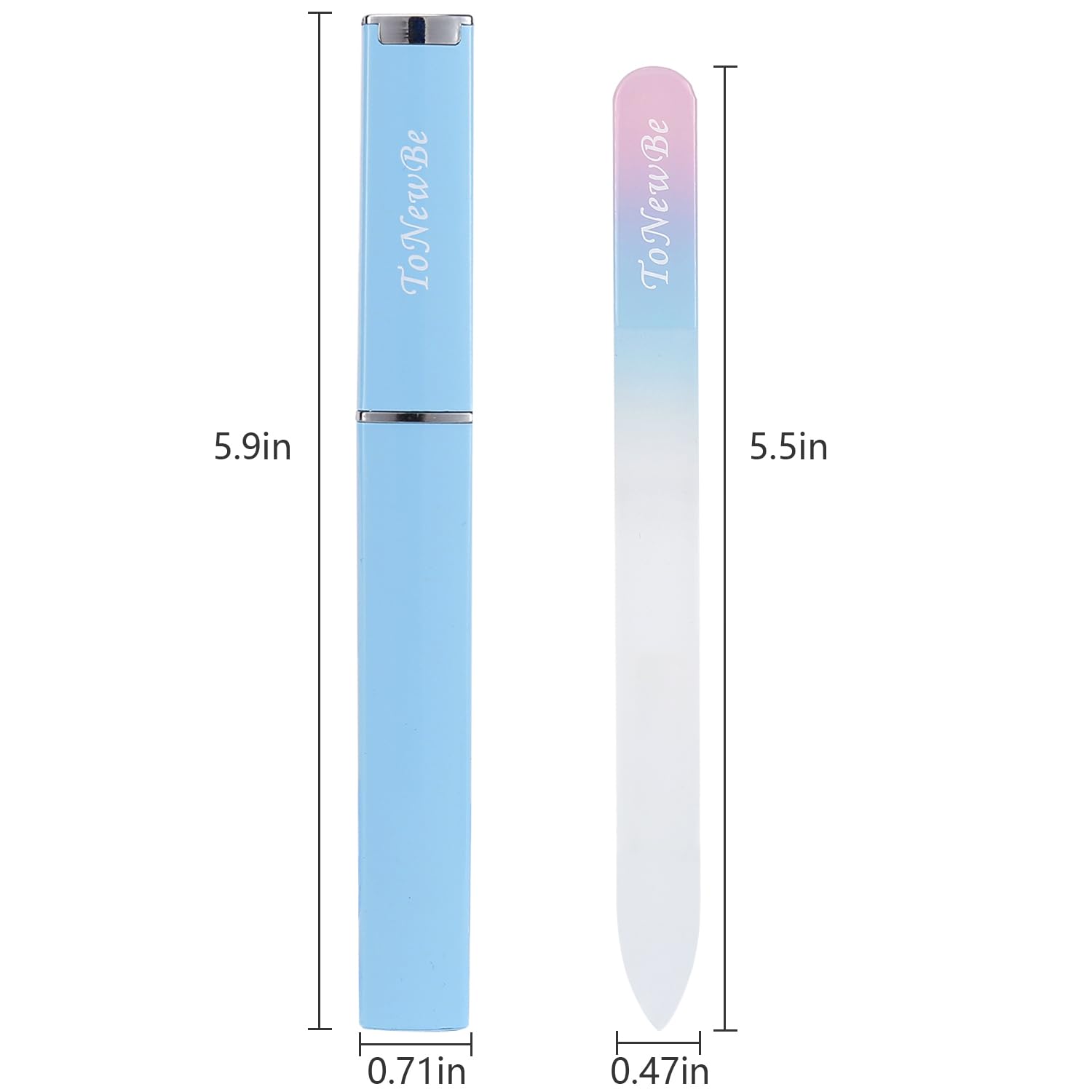 Glass Nail File in Case, Crystal Nail File, Glass Fingernail File, Czech Glass File, Double-Sided Etched Glass Nail File for Nail Art & Nail Care, Christmas Gifts Stocking Stuffers (Pink-Blue)