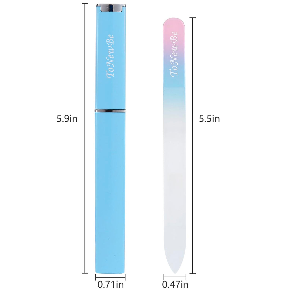 Glass Nail File in Case, Crystal Nail File, Glass Fingernail File, Czech Glass File, Double-Sided Etched Glass Nail File for Nail Art & Nail Care, Christmas Gifts Stocking Stuffers (Pink-Blue)