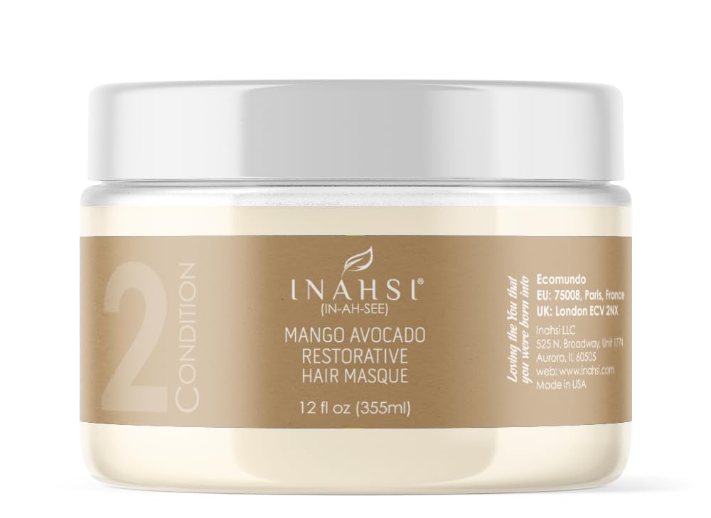 INAHSI Mango Avocado Restorative Hair Masque | Deep Conditioner for Men, Women & Kids with Curly Hair | Hair Products for Natural Curls - 12 oz | Made in the USA