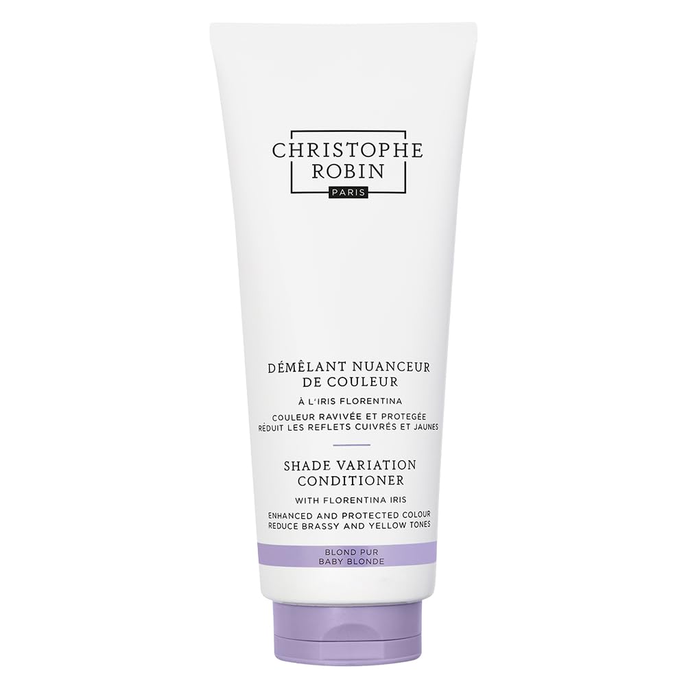 Christophe Robin Shade Variation Baby Blonde Toning Purple Conditioner with Florentina Iris, Neutralizes Brassy, Yellow Tones for Blonde, Bleached, Silver, Highlighted Hair 200ml