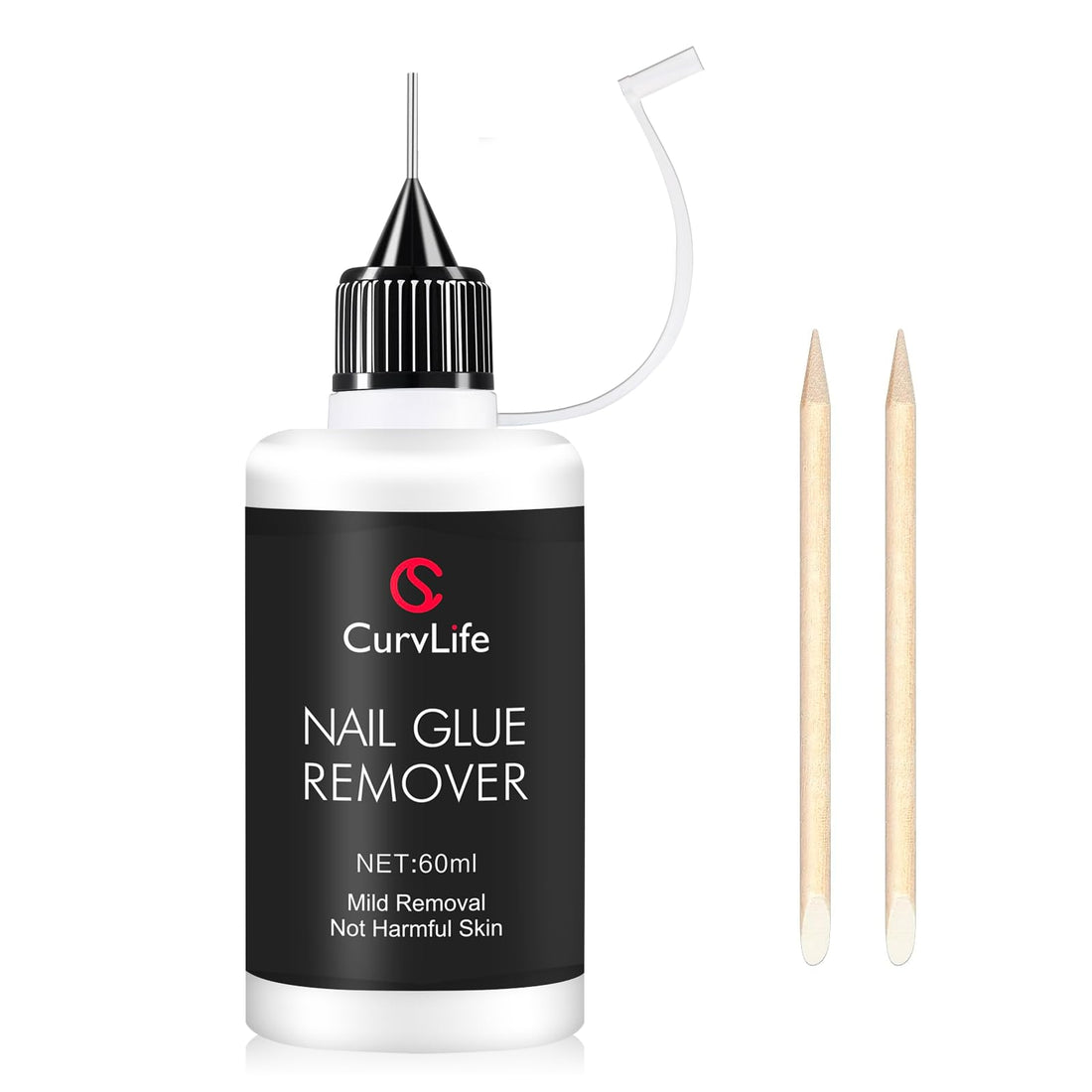 Curvlife Pinpoint Nail Glue Remover for Press on, 60ml Nail Remover for Nails Tips, Gentle Glue Remover for Gel x Nails, Non-Acetone Nail Polish Remover