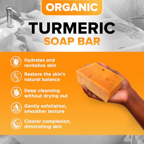 Organic Turmeric Soap for Dark Spots & Acne with Clove Bud (2 Packs) – Face & Body Bar – Rich, Creamy Lather for Natural Skin Glow Aromatherapy
