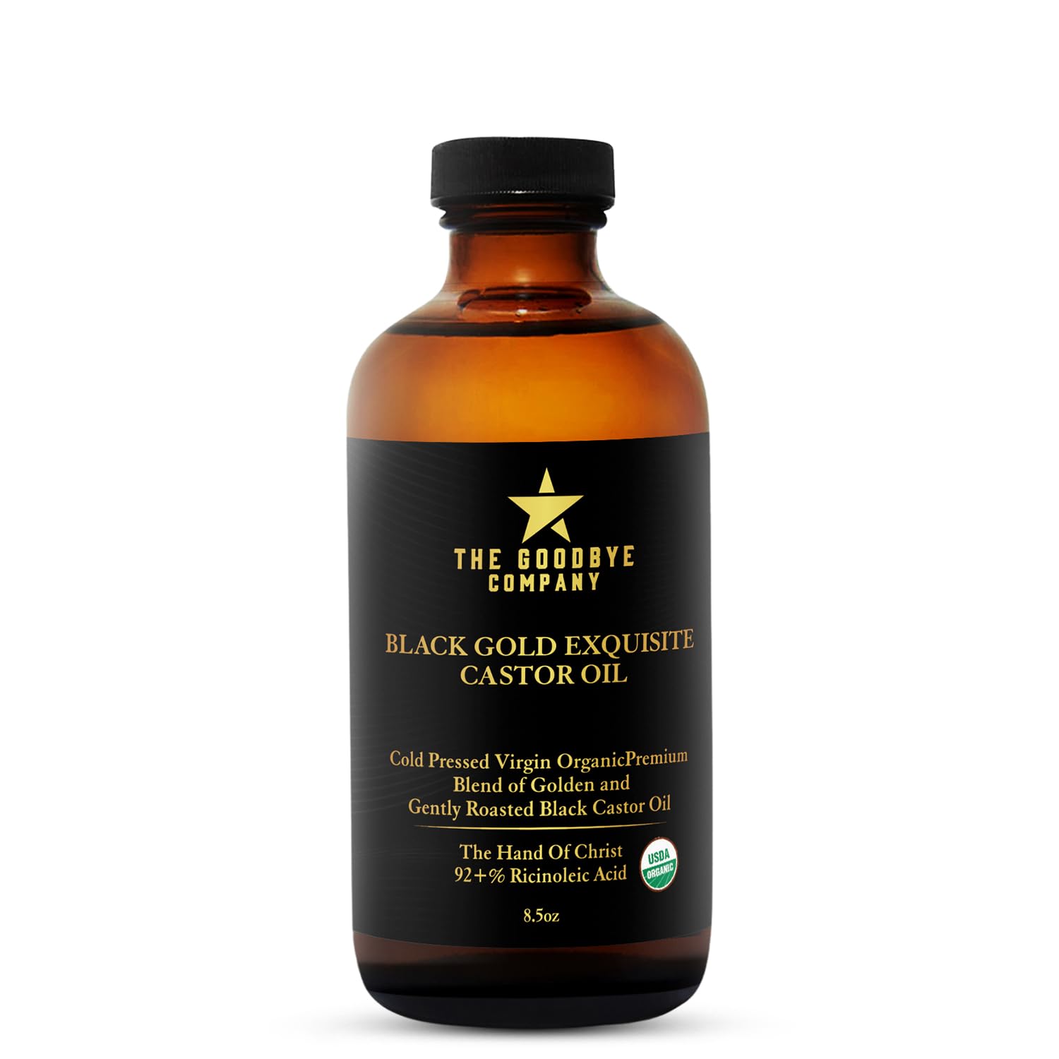 The Goodbye Company Black & Gold Castor Oil Blend – USDA Organic, Cold-Pressed & Unrefined – Pure Hexane-Free Oil for Hair, Skin, Body, Eyelashes & Eyebrows