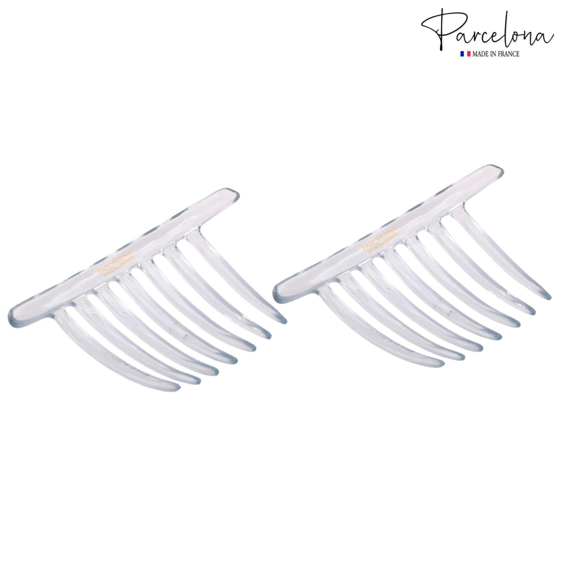 Parcelona French Twist 7 Teeth Clear Large 4 Celluloid Made in France Set of 2 Side Hair Combs for Women and Girls (Clear)
