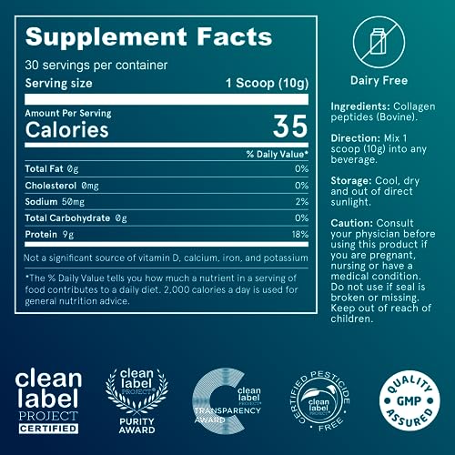 Puori - CP1 Pure Collagen Peptides Powder - Hair, Skin, Nails - Joint, Bones Support - Hydrolyzed Protein, Unflavored, 30 Servings