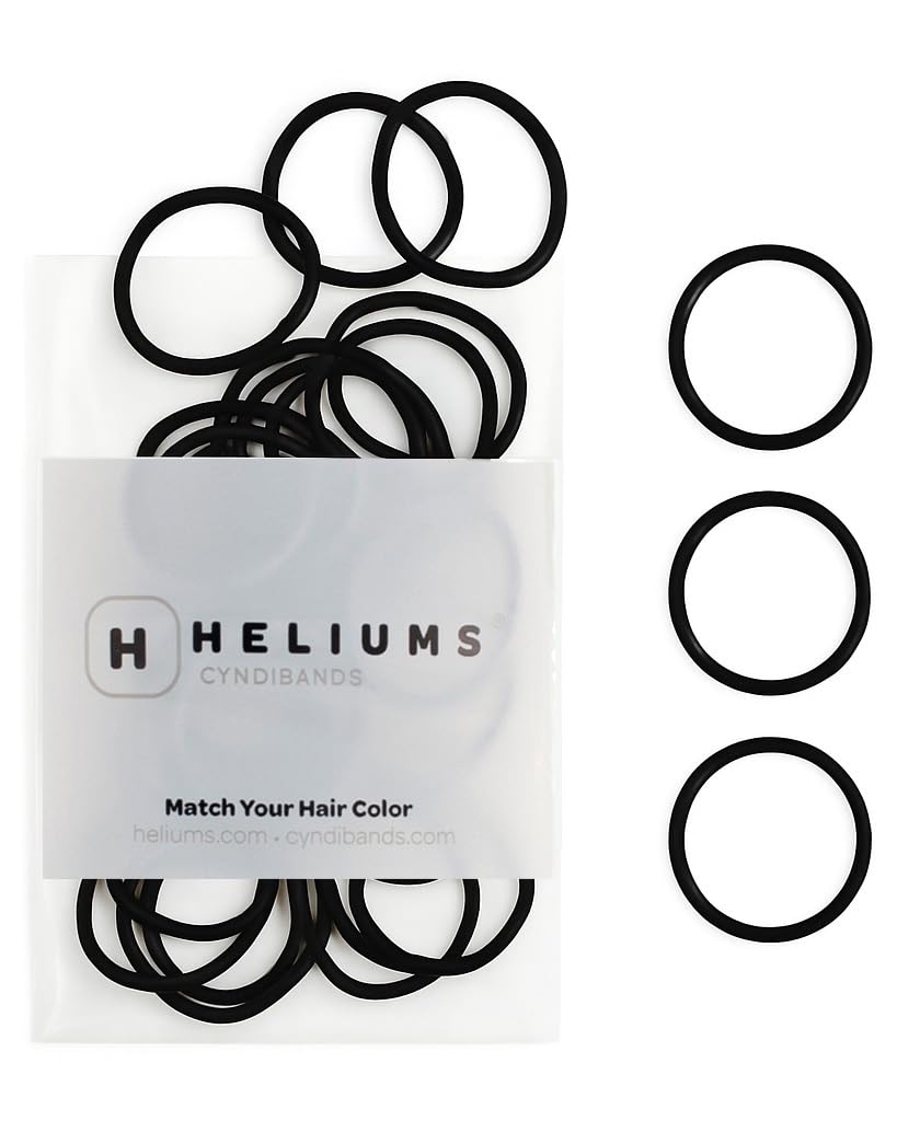 Heliums Small Hair Ties - Black - No Damage Mini 1 Inch Reusable 2mm Elastics for Thin Hair and Kids, Neutral Ponytail Holders - 48 Count