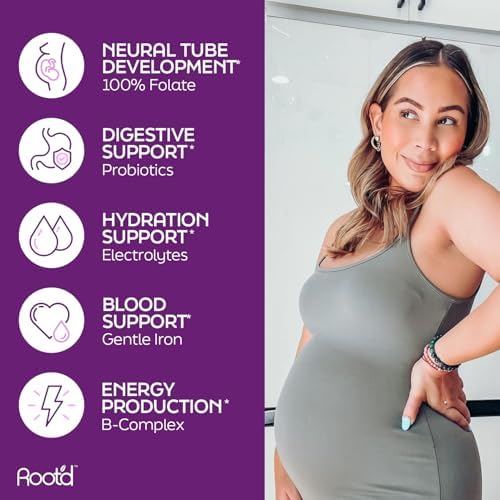 Root'd Prenatal Multivitamin Powder - 25 Vitamins & Minerals with 3X Electrolytes, Folate, Iron, D3 for Mom & Baby, 7 Superfoods & Probiotics, Sugar-Free Vitamins & Hydration | 24 Packets