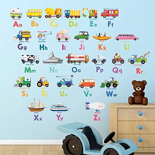 DECOWALL DS8-2005N Transport Alphabet Kids Wall Stickers Wall Decals Peel and Stick Removable Wall Stickers for Kids Nursery Bedroom Living Room
