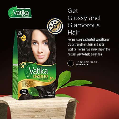 Dabur Henna Hair Color - Zero Ammonia Henna for 100% Grey Coverage, Strong and Shiny Hair, 6 Sachets X 10g (Rich Black)