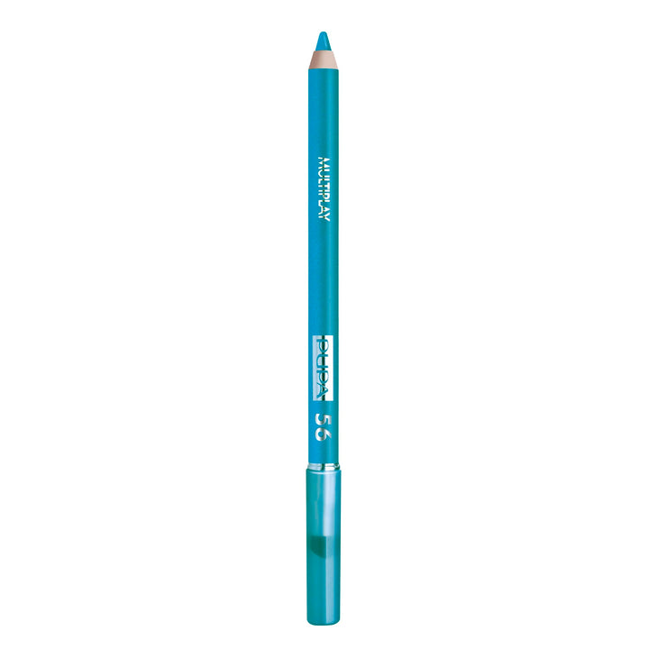 PUPA Milano Multiplay Eye Pencil Eyeshadow Kajal and Eyeliner Trio Pencil Intense Blendable Color Ophthalmologist Tested Paraben Free Makeup Pencil, 56 Scuba Blue, 0.04 Ounce