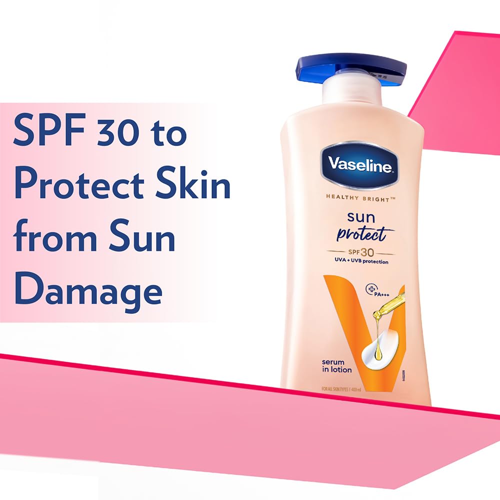 Vaseline Healthy Bright Sun Protection Body Lotion SPF 30 400 ml, Daily Moisturizer for Dry Skin, Gives Non-Greasy Glowing Skin - For Men & Women