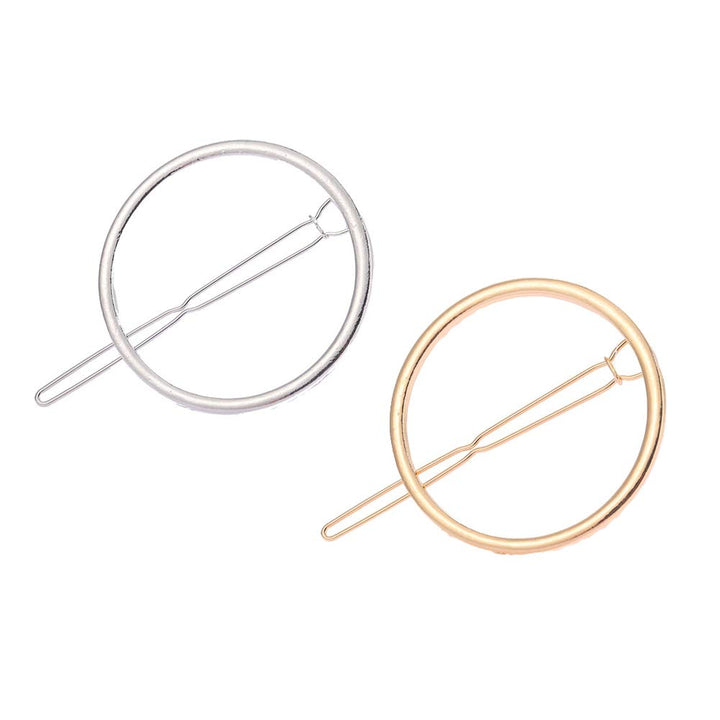 AKOAK Hollow Hoop Round Circle Geometric Metal Hair Clip Bobby Pin Ponytail Holder Hair Accessories for Women and Girl (2 Pcs/Lot,1 Gold & 1 Silver)