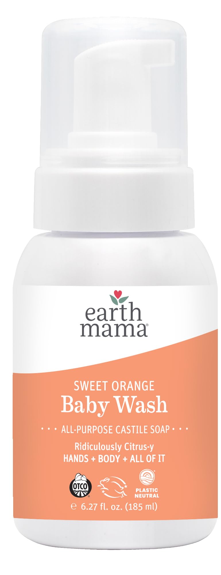 Earth Mama Sweet Orange Baby Liquid Wash Foaming Hand Soap, Organic All Purpose Body Wash for Sensitive Skin, Castile Soap with Coconut Oil, Shea Butter, Calendula, & Aloe, (Packaging May Vary)