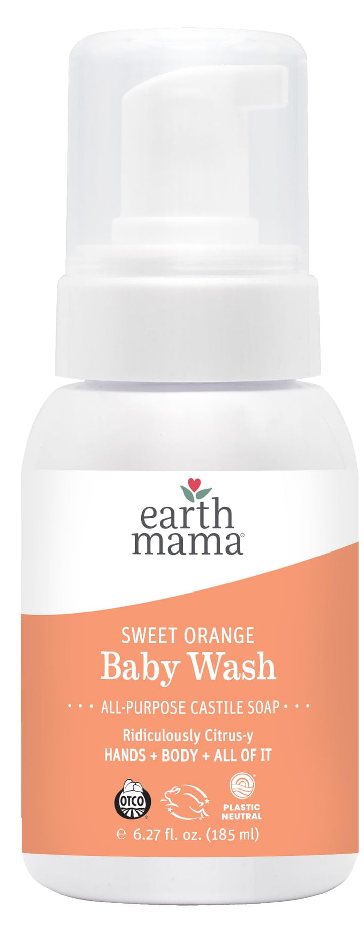 Earth Mama Sweet Orange Baby Liquid Wash Foaming Hand Soap, Organic All Purpose Body Wash for Sensitive Skin, Castile Soap with Coconut Oil, Shea Butter, Calendula, & Aloe, (Packaging May Vary)
