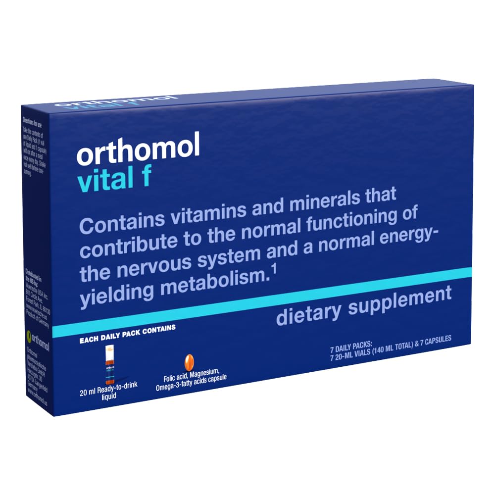 Orthomol Vital F Vial, Women's Multivitamin, 7-Day Supply, Vitamins A, B, C, D, E, K, Calcium, Iodine, Omega-3