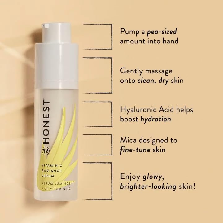 Honest Beauty Vitamin C Radiance Serum With Artichoke & Clover Extracts | Paraben Free, Dermatologist Tested, Cruelty Free | 1.0 Fl. Oz.