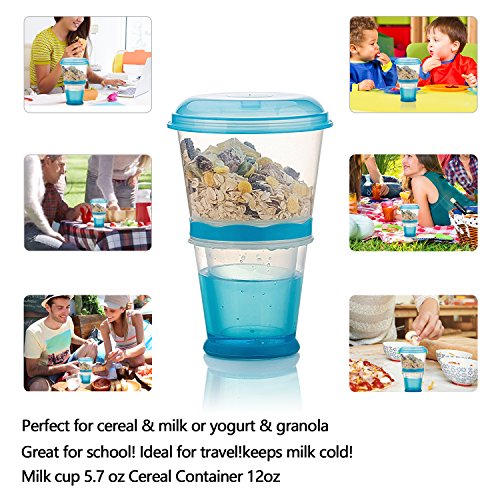 Cereal On the Go Cups Breakfast Drink Cups Portable Yogurt and Cereal To-Go Container Cup (Blue)