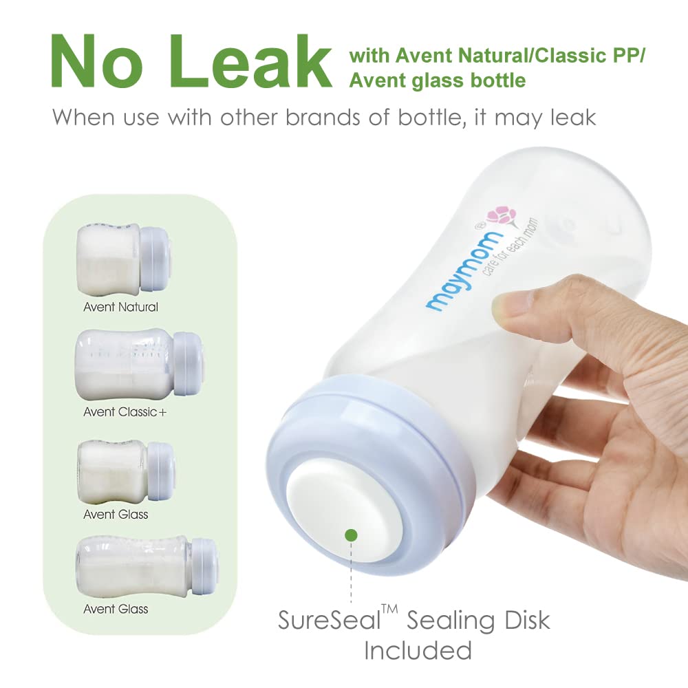 Maymom Wide Neck Breastmilk Collection and Storage Bottle 9oz; Remarkable SureSeal Disc. Compatible with Spectra S2, Spectra S1 Spectra 9+ and Avent Breast Pumps