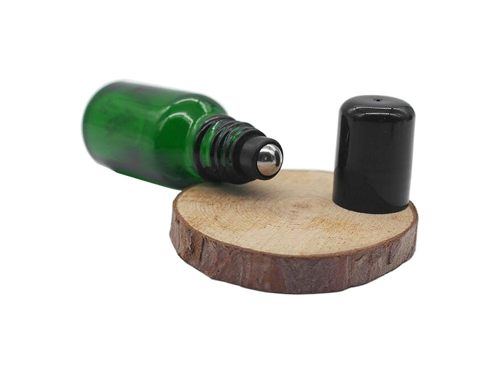 6PCS 30ml Empty Portable Green Glass Roll on Bottles With Stainless Steel Ball and Black Cap For Perfume Essential Oil Roller Bottles Vial Container Pot Jar Attar Bottle