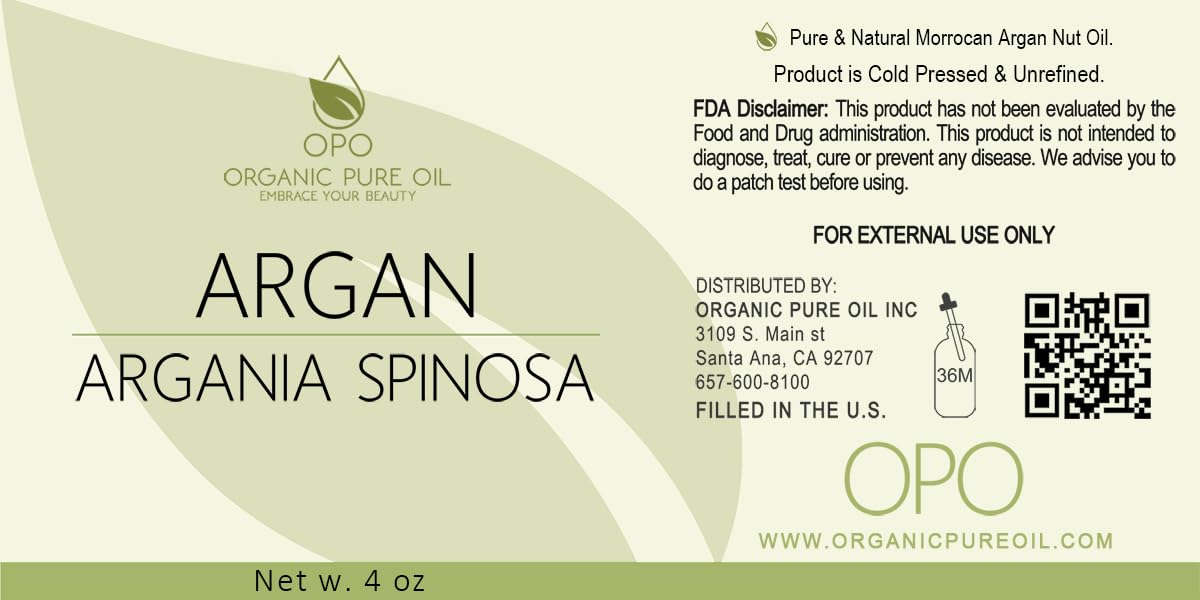 OPO Argan Oil from Morocco - 4 oz Glass & Dropper - Natural Pure Cold Pressed Unrefined Extra Virgin Vegan Carrier Oil for Skin Hair Body Face Facial Hair Eyebrow, Eyelashes Scalp, Argon Marakesh